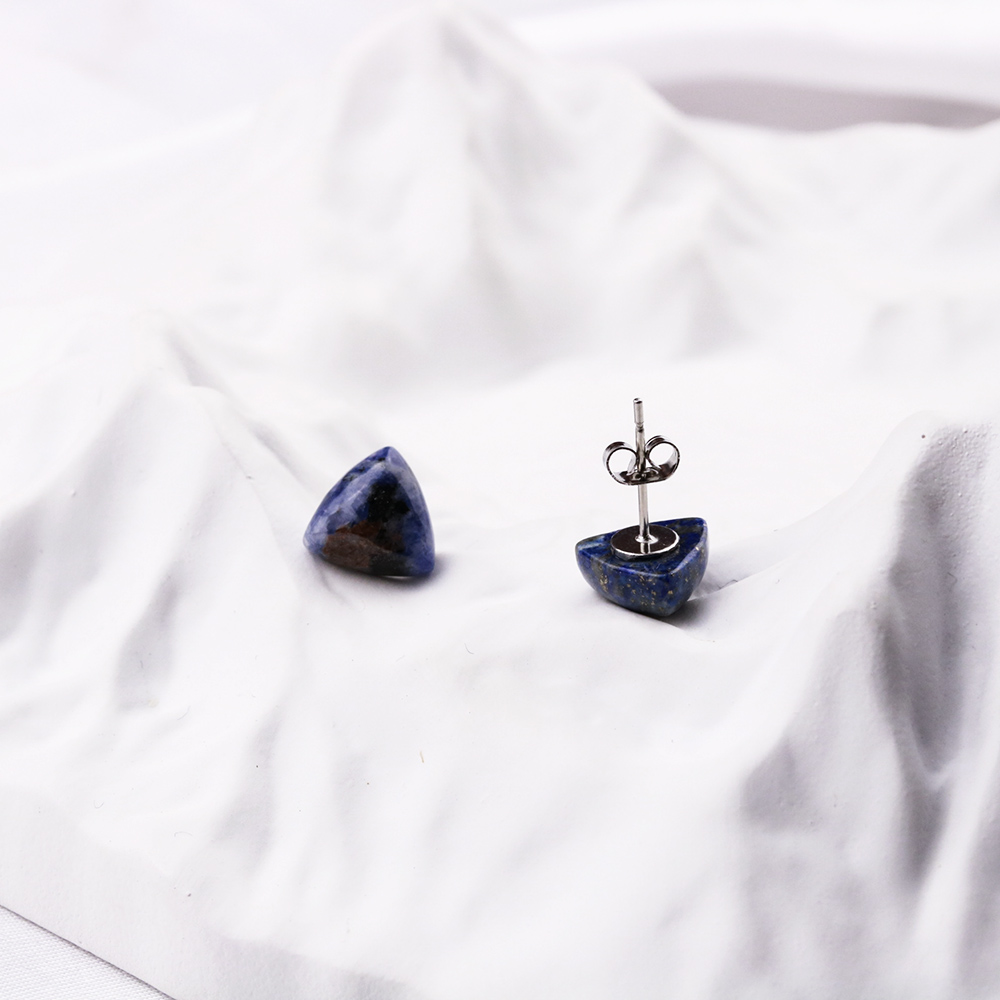 Natural Stone Triangle Stud Earrings Crystal Quartz Tiger Eye Amethyst Agate Stainless Steel Earring Jewlry for Women