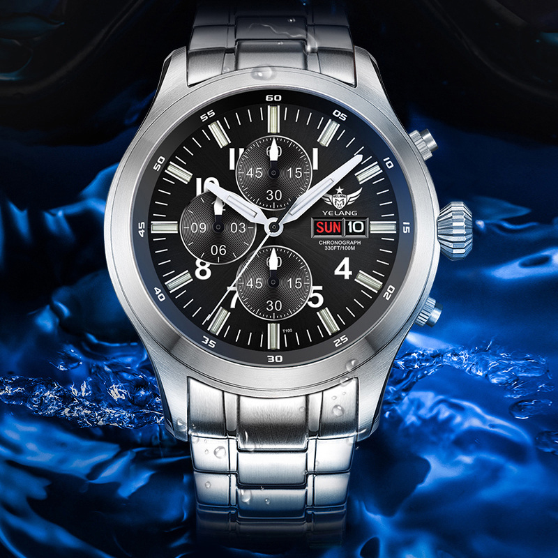 Wristwatches Yelang Men Tritium Watch Mens Chronograph Watches Pilot Quartz Wristwatch 100M Waterproof T100 Luminous Sapphire Mirror Military 221128