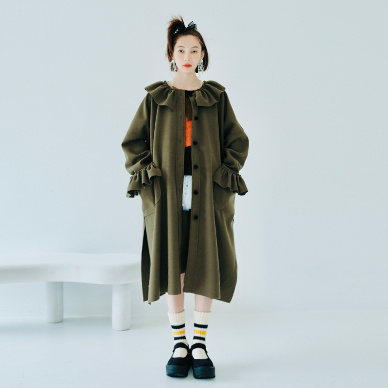 Women's Wool Blends Imakokoni woolen single breasted coat Ladies long sleeve cardigan solid color split casual women 221129