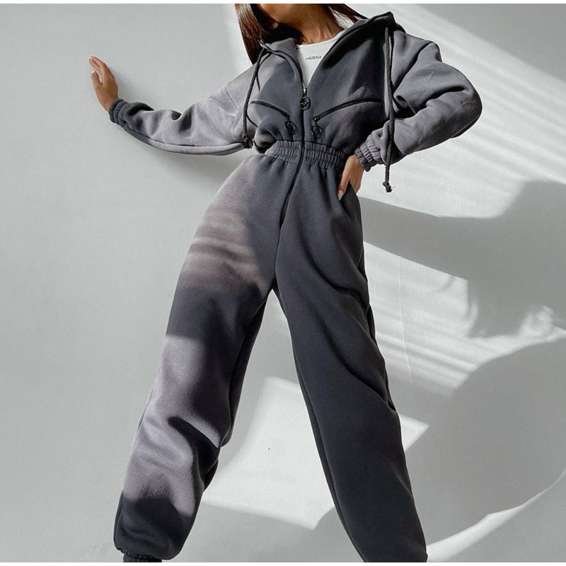 Women's Two Piece Pants Casual Women Basic Hoodie Two Piece Sets Zipper Drawstring Jacket Outerwear And Elastic Pencil Pant Suit Autumn Winter Tr
