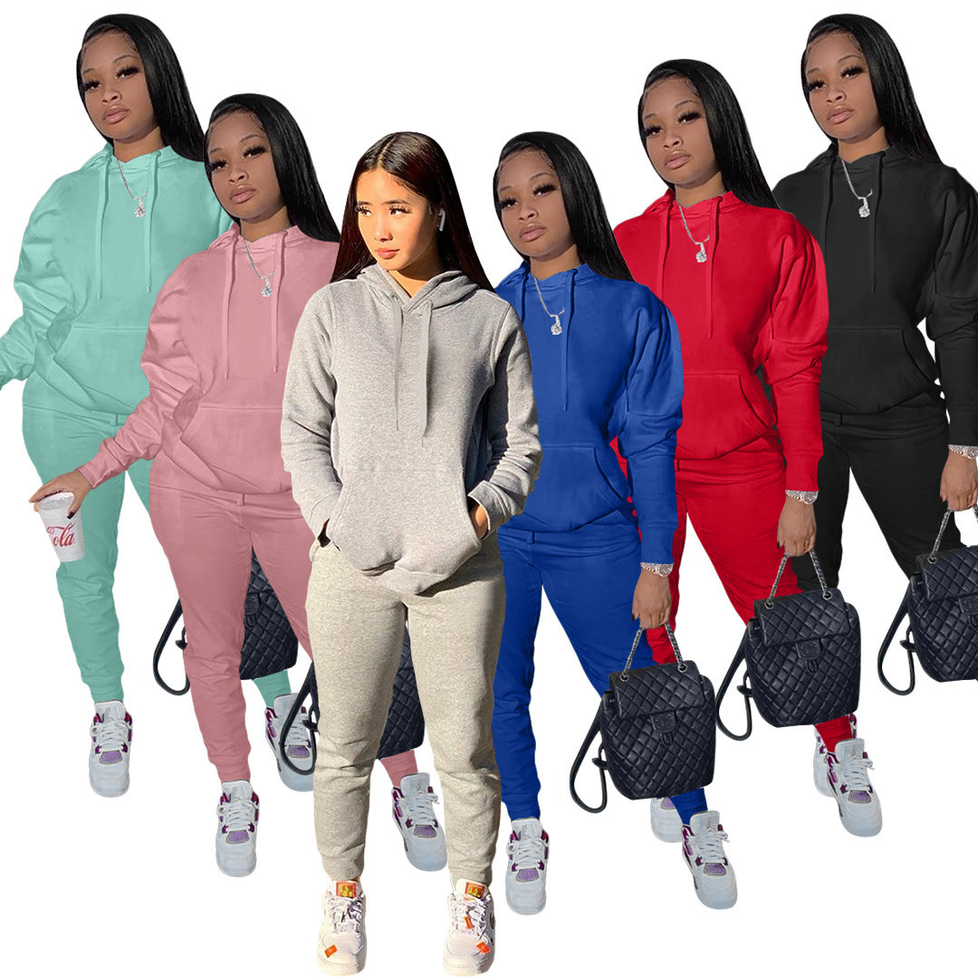 Womens Two Piece Pants Hoodies Sport Set Fall Winter Tracksuit Solid SweatshirtsPants Casual Streetwear Sweat Suits 221129