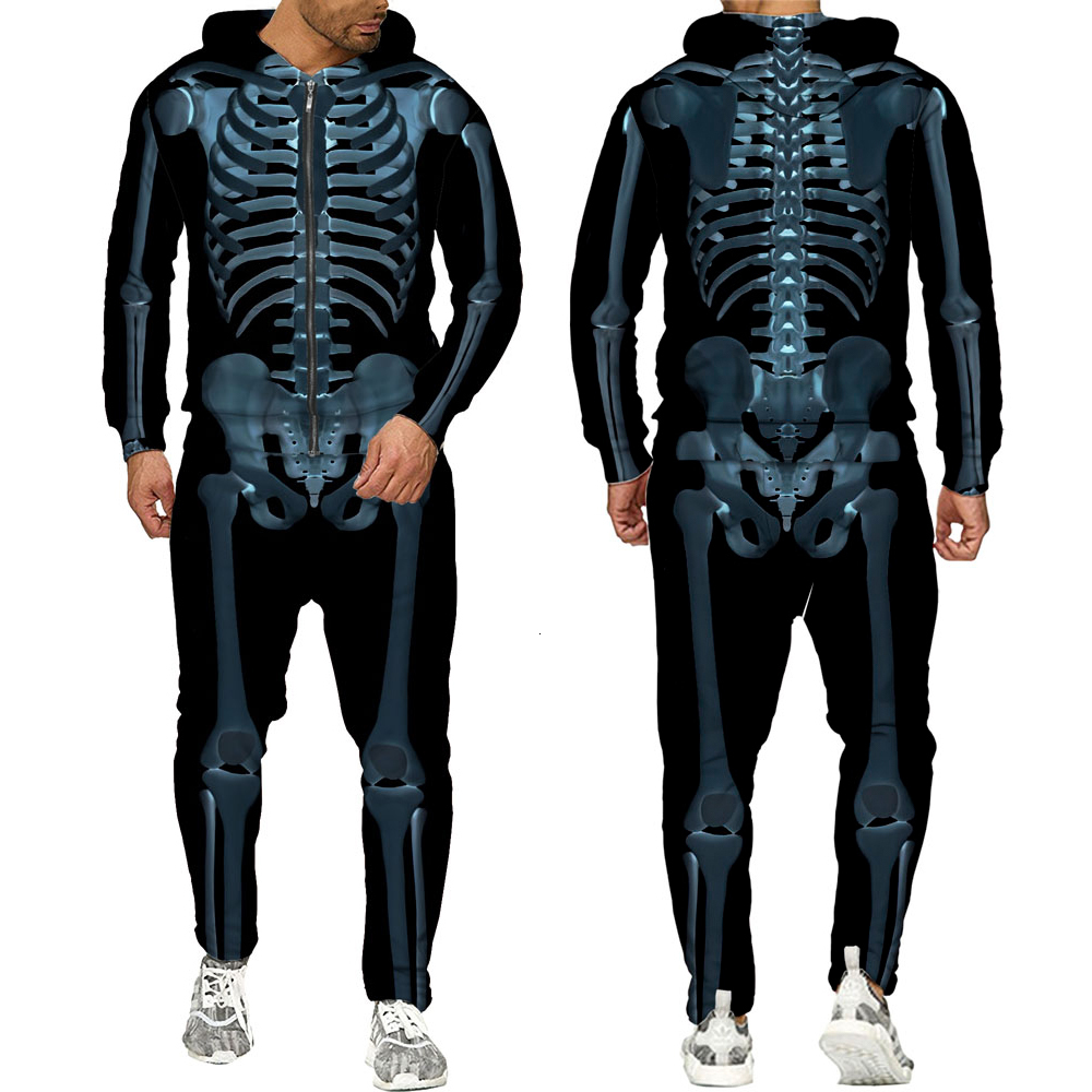 Men's Tracksuits Halloweeen Cosplay Skeleton Splanchna 3D All Over Print Zipper Men's Hoodie Pants 2 Pcs Set Streetwear Suits 221128