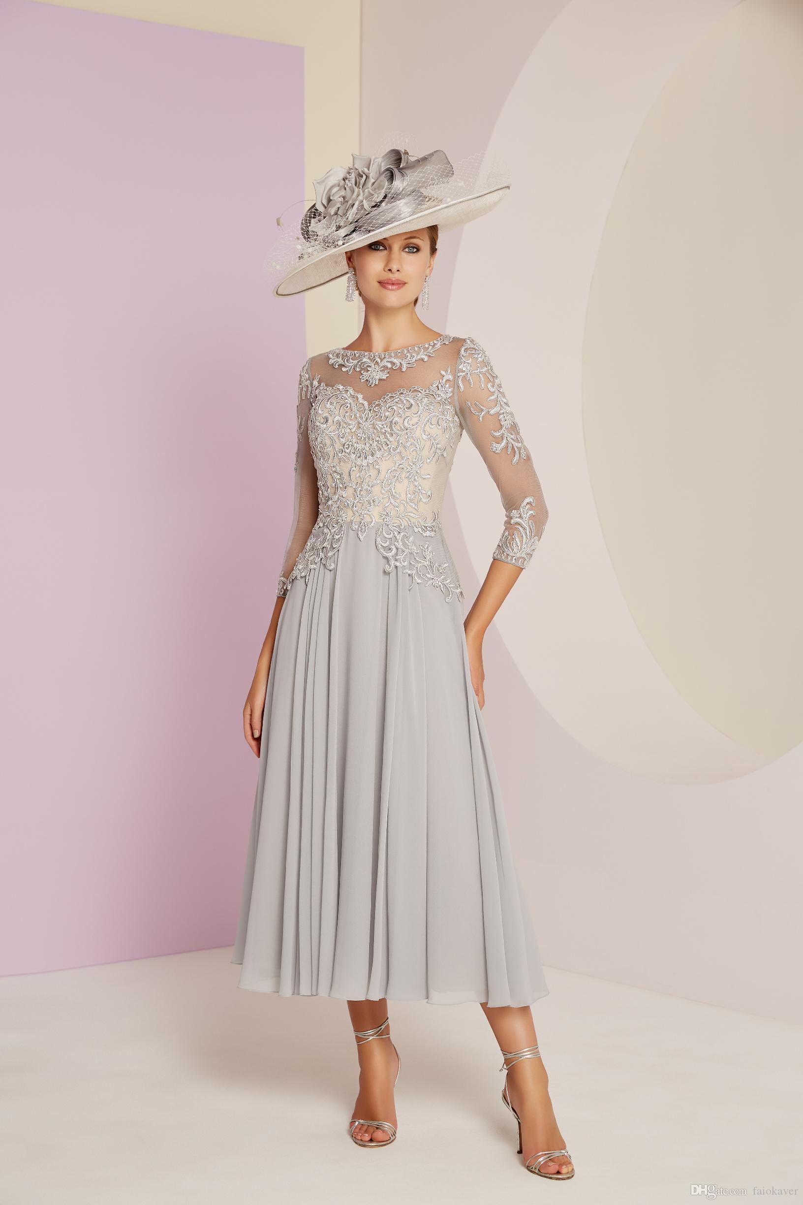 Mother of the Bride dresses O neck one thread chiffon lace knee length 3/4 elegant luxurious 2022 large size NEW IN