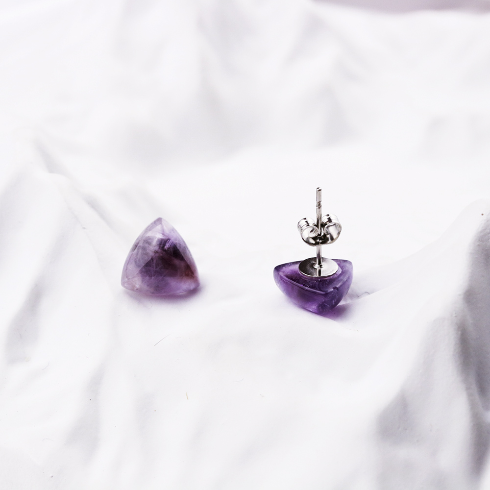 Natural Stone Triangle Stud Earrings Crystal Quartz Tiger Eye Amethyst Agate Stainless Steel Earring Jewlry for Women