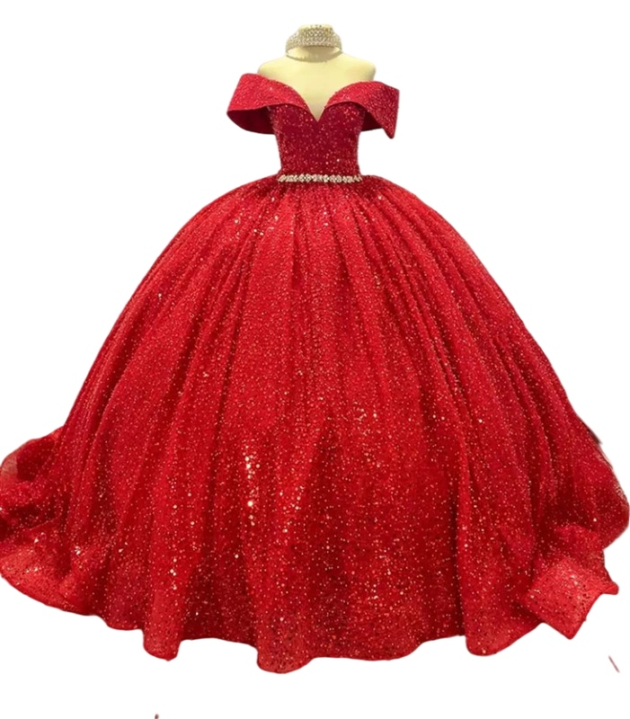 Luxury Red Beaded Quinceanera Dresses gillter Ball Gown Birthday Party princess Lace Up Graduation dress quinceanera de 15 anos
