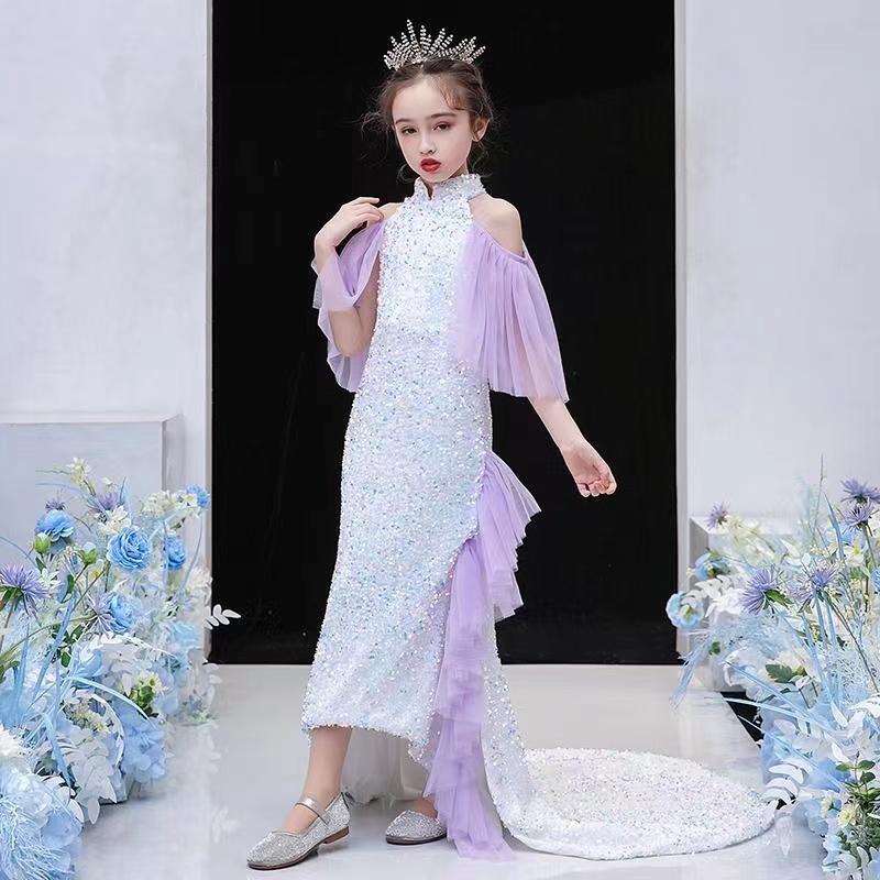 2023 White Flower Girls Dresses For Weddings Beauty Short Sleeves Mermaid Girl Birthday Party Dress Trumpet Little Girls Pageant Wear