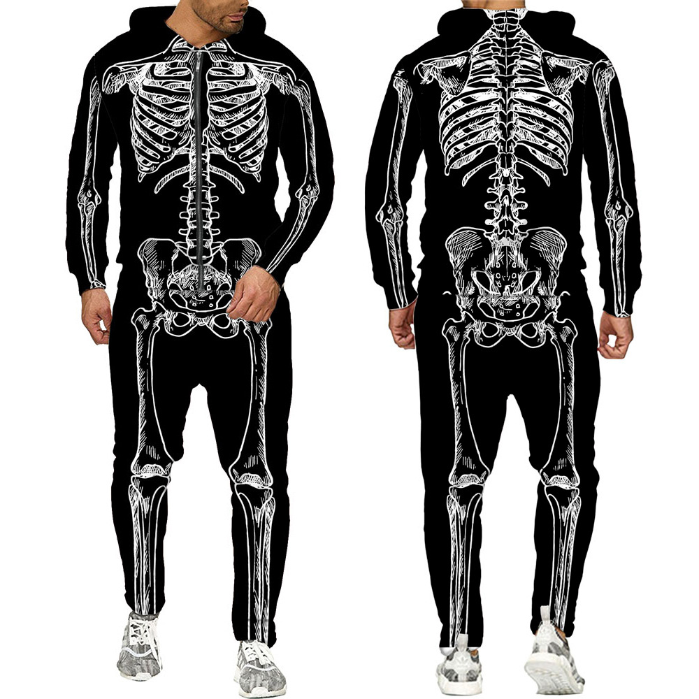 Men's Tracksuits Halloweeen Cosplay Skeleton Splanchna 3D All Over Print Zipper Men's Hoodie Pants 2 Pcs Set Streetwear Suits 221128