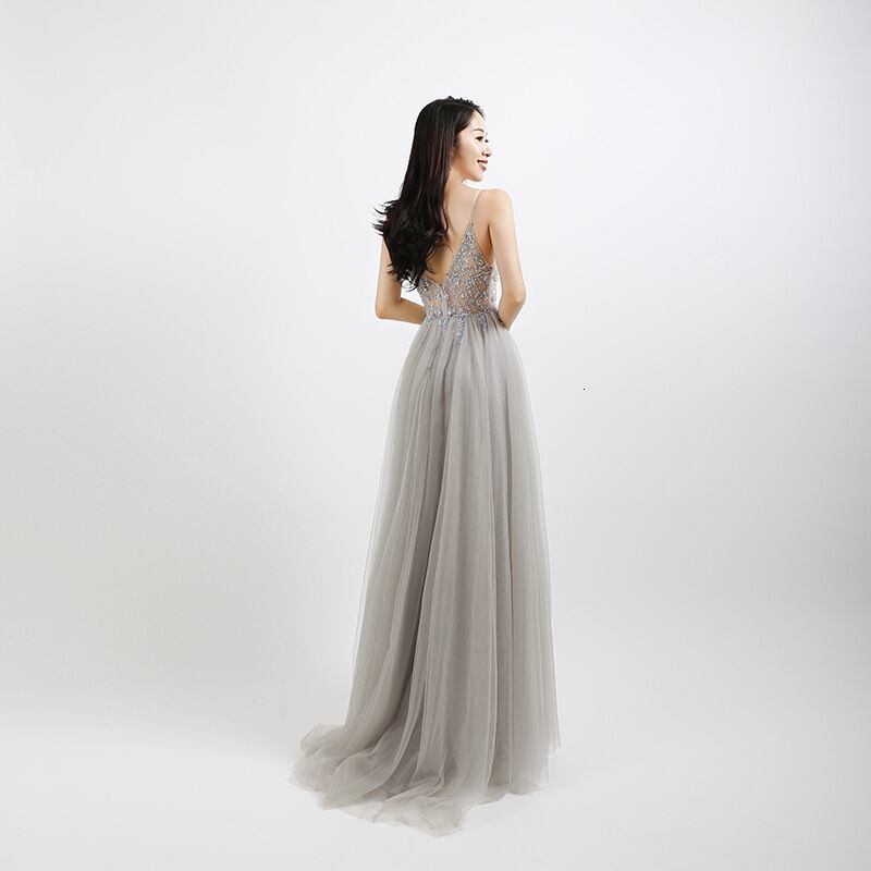 Party Dresses Beaded Crystal Prom Long Sexy See Through A-Line Split Tulle V Neck Spaghetti Strap Evening Formal Gown 221128