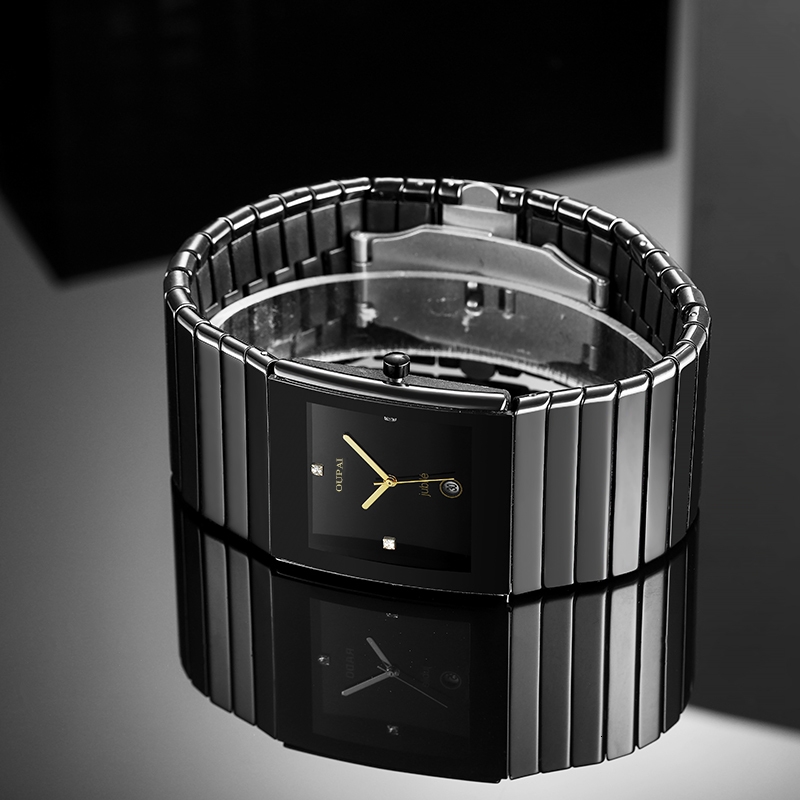 Wristwatches OUPAI Arrival Old Fashion Rectangle Watch Man 34mm Lady Size Ceramica Wristwatch Ultra Thin Quartz with Calendar 221128