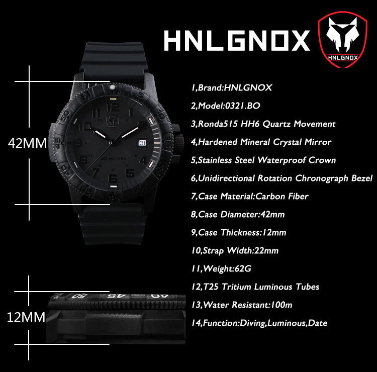 Wristwatches Hnlgnox Mens Diver Watches Tritium Pilot Watch Military 10ATM Waterproof Quartz Wristwatch Carbon Fiber Case T25 Luminous Sport 221128