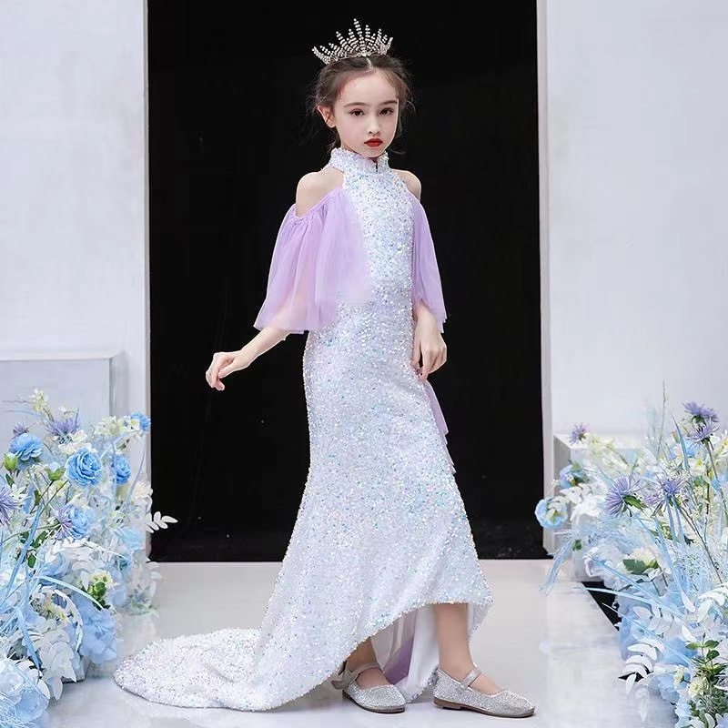 2023 White Flower Girls Dresses For Weddings Beauty Short Sleeves Mermaid Girl Birthday Party Dress Trumpet Little Girls Pageant Wear