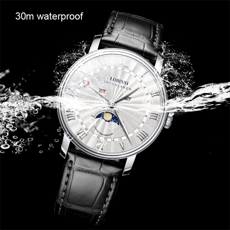 Wristwatches Switzerland LOBINNI Watch Men Luxury Brand Moon Phase Japan Movement Quartz Watches Mens Sapphire Waterproof Male Wristwatch 221128