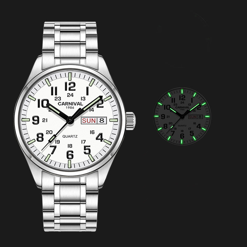 Wristwatches CARNIVAL Luxury Brand Watch Men Quartz Watches Luminous Hands Waterproof Solid Stainess Steel Men s Clock Relogio Masculino 8638 221128