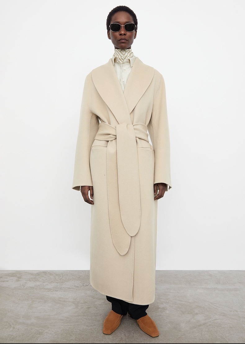 Women's Wool Blends color women Long Coat 21 winter season oversize v-neck lether cardigen belt trench 221129