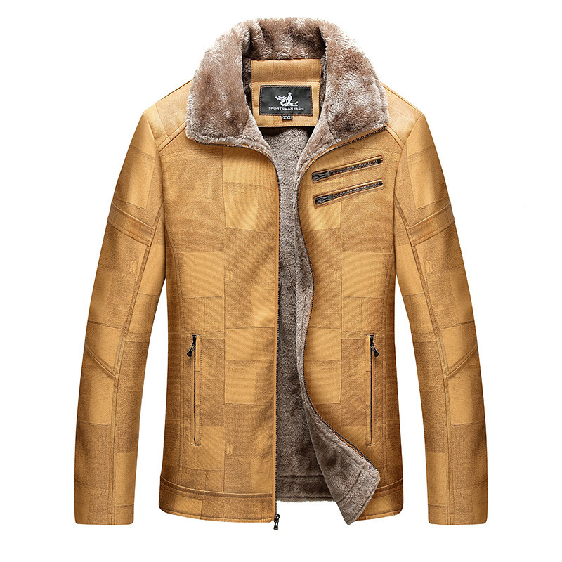 Mens Leather Faux ABOORUN Winter Fleece PU Jacket Business Casual Woolen Coat Khaki Warm for Male 221129