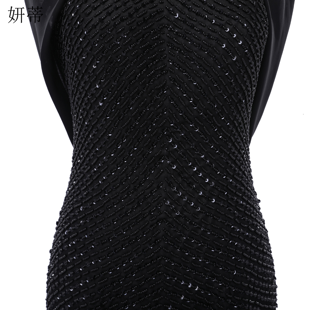Party Dresses Elegant Black Open Back Chiffon Mermaid Prom Halter Neck Beading Sequin Off The Shoulder Sleeveless Evening Dress 221128