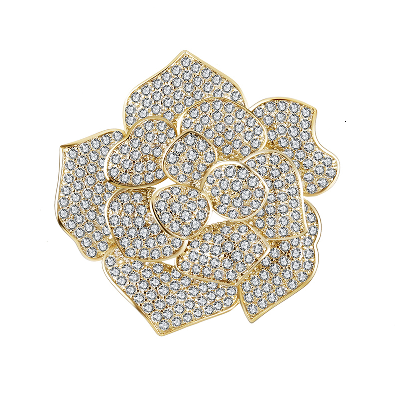 Pins Brooches Cubic Zirconia Micro Pave Camellia Flower Broach Crystal Floral Pin for Women Accessory 221128