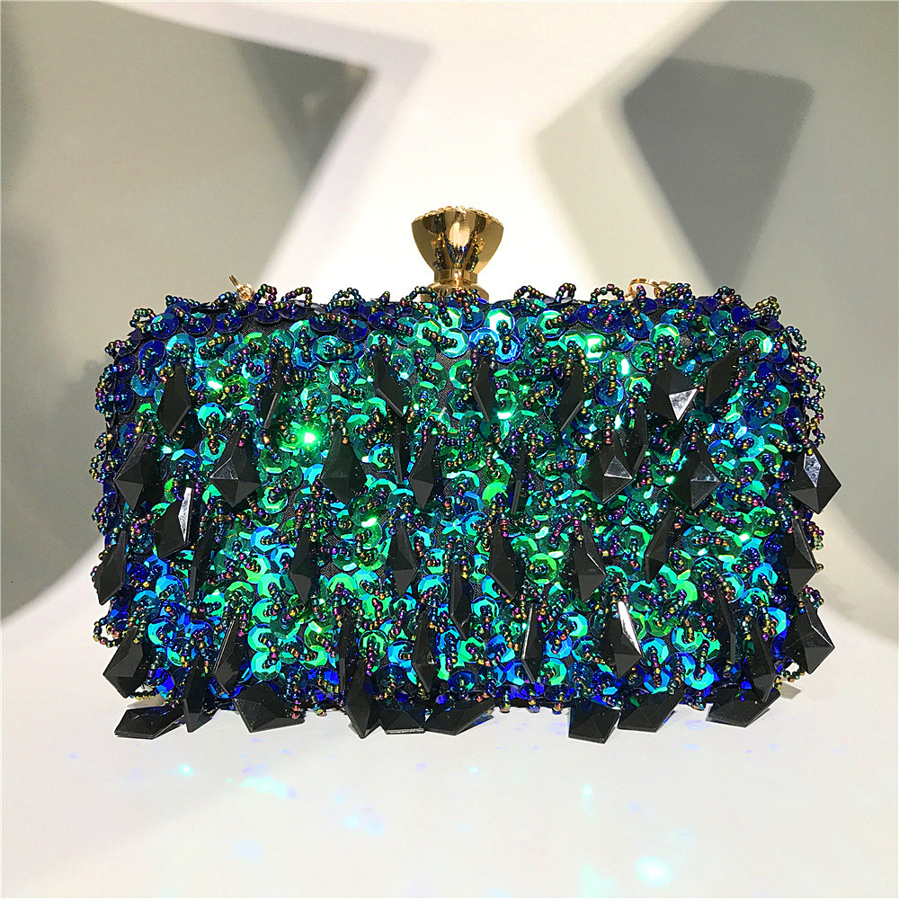 Evening Bags Ladies Wedding Party Shinging Green Sequin Beading Clutches Handbags For Women Banquet Clutch Shoulder Bag 221128