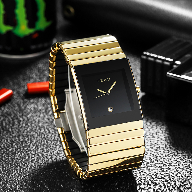 Wristwatches OUPAI Arrival Old Fashion Rectangle Watch Man 34mm Lady Size Ceramica Wristwatch Ultra Thin Quartz with Calendar 221128