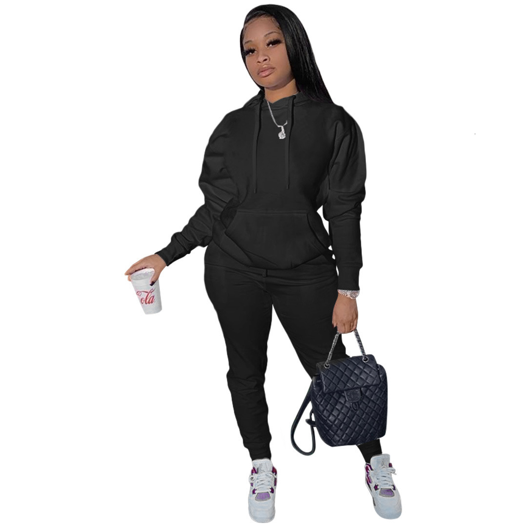 Womens Two Piece Pants Hoodies Sport Set Fall Winter Tracksuit Solid SweatshirtsPants Casual Streetwear Sweat Suits 221129