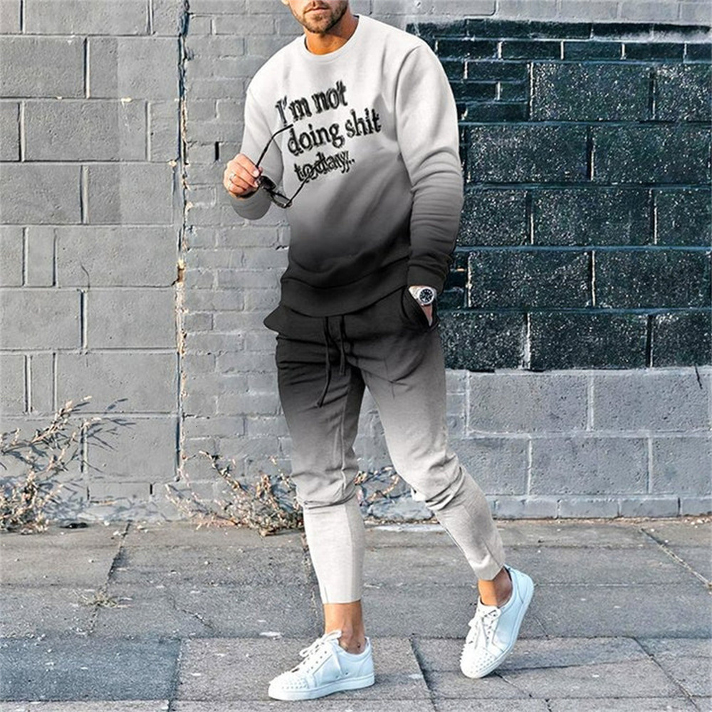 Men's Tracksuits Mens T-shirtstrousers Suit Stripe Spring Winter Gradient Graphic Printed Long-sleeve Man Outfit 2 Piece Set Oversize 221128