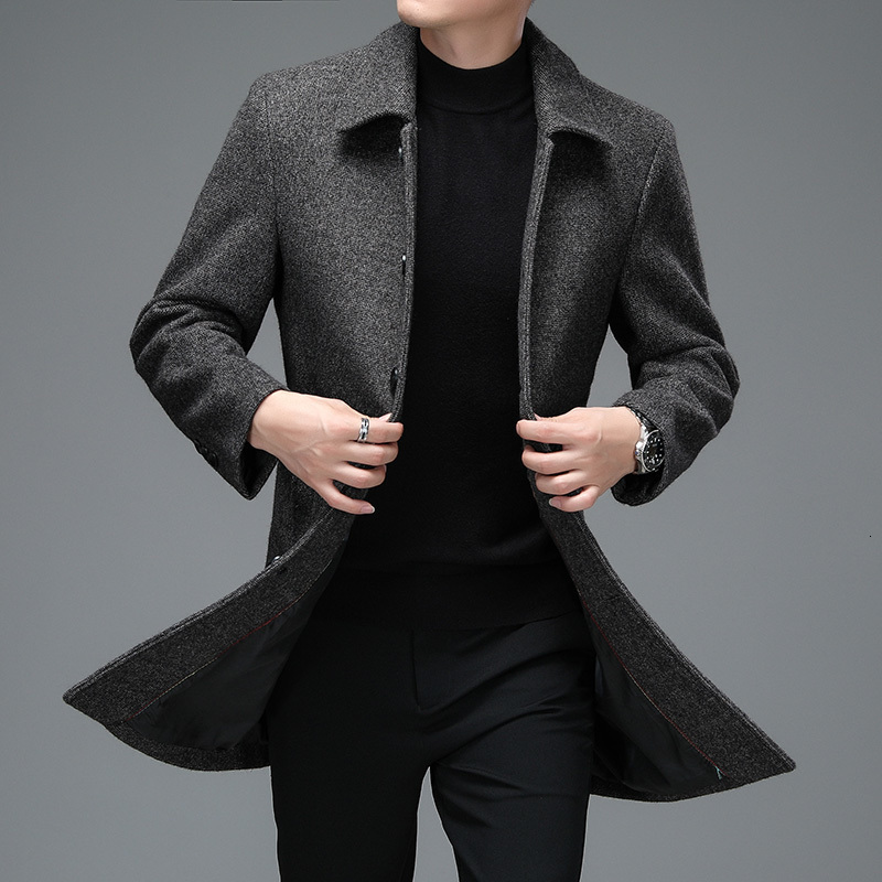 Mens Wool Blends High Quality Winter Jackets and Coats Business Casual en Long Overcoat Men Turn Down Collar 221129