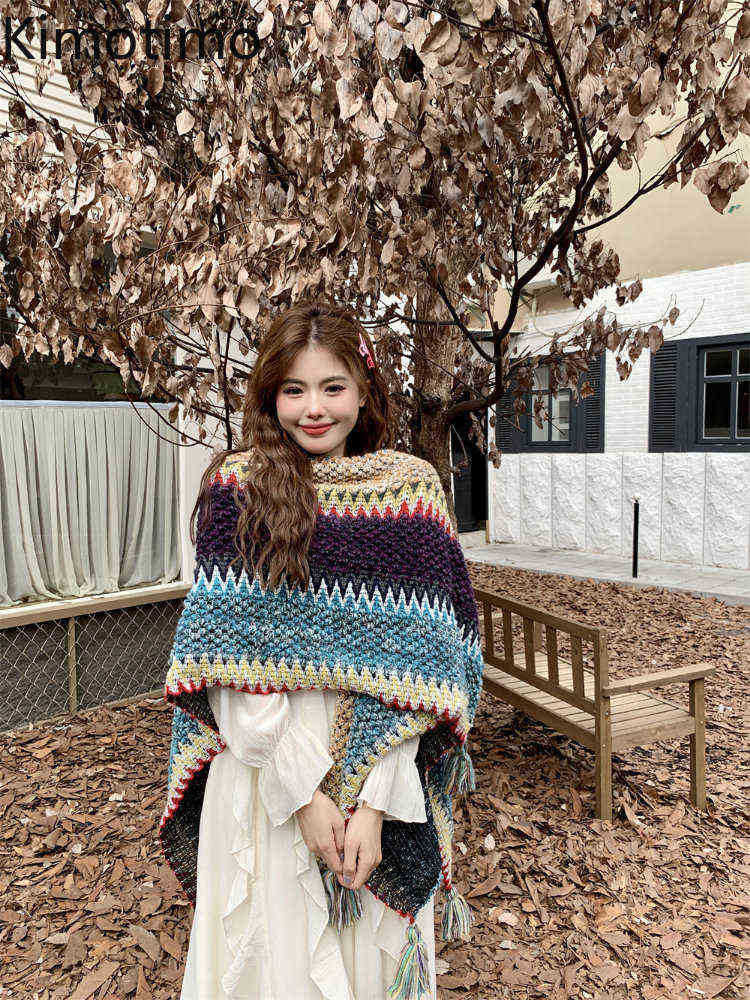 Women's Sweaters Kimotimo Chic Tassel Scarf Vest Women Autumn Winter Design Loose Sweater Jacket Korean Ethnic Style Runaway Streetwear J220915