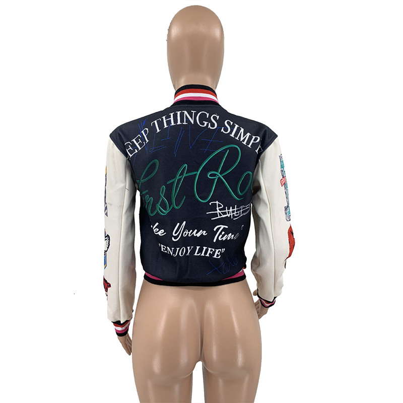 Wo Casual Varsity Baseball Letterman Jacket Racing Bomber Coat Fall Clothes Women Cropped Cyber Y2K Streetwear Wholesale 221129