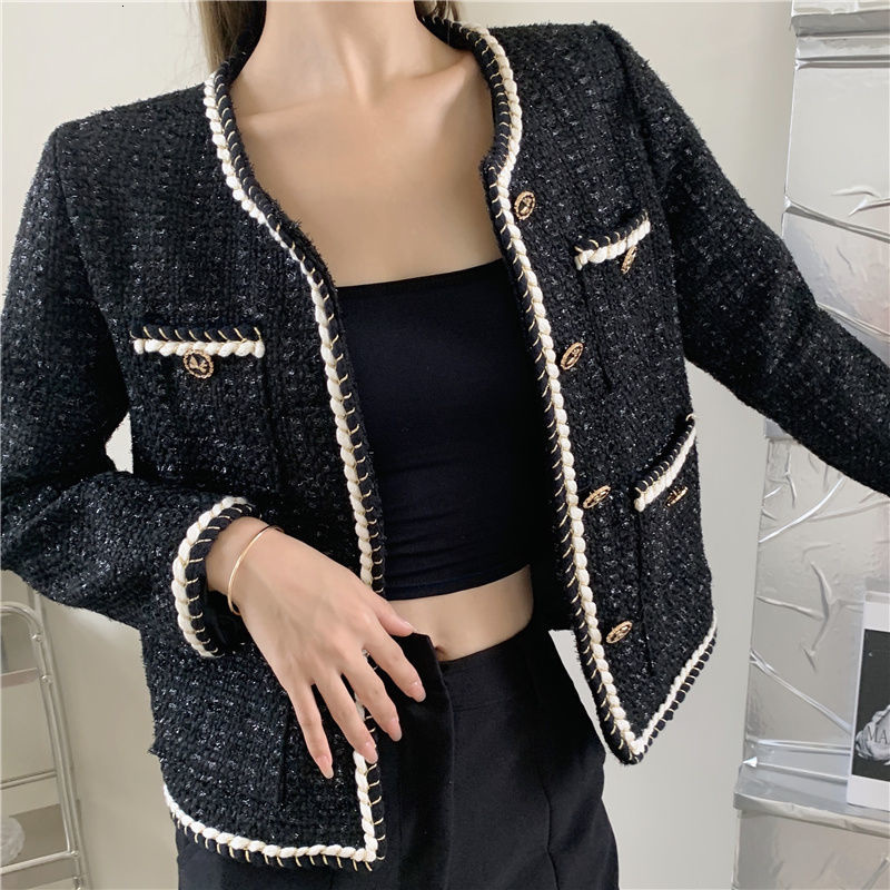 Wo Jacket Coat Women Outerwear Female Spring Autumn Tweed Round Neck Casual Coats Channel Style Za Suit Cropped Retro Tops 221129