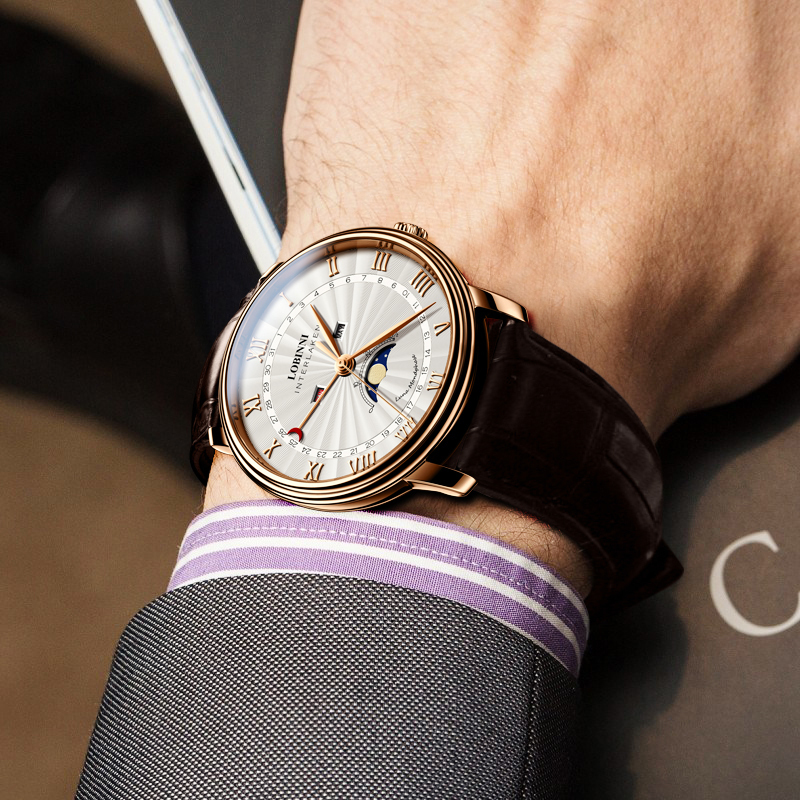 Wristwatches Switzerland LOBINNI Watch Men Luxury Brand Moon Phase Japan Movement Quartz Watches Mens Sapphire Waterproof Male Wristwatch 221128