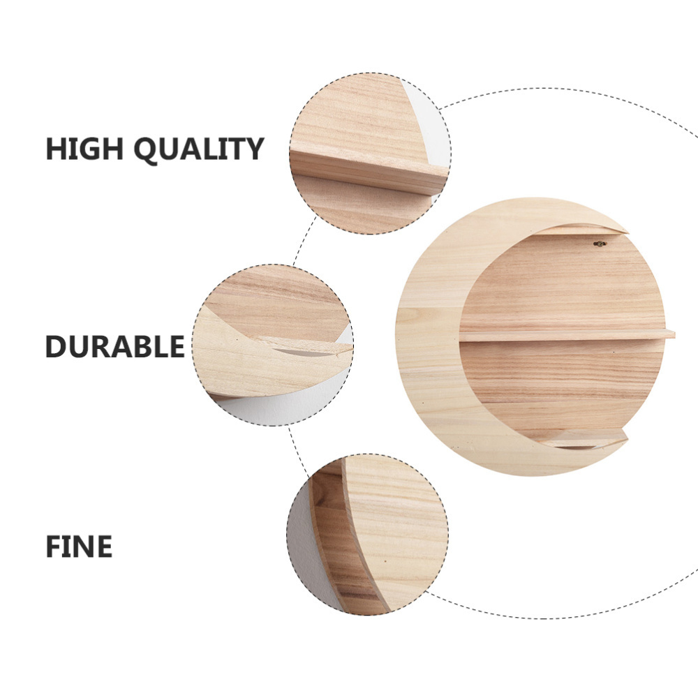 Novelty Items 1Pc Exquisite Moon Shape Wall Decor Wooden Wall Mounted Storage Rack Holder Wood Hanging Shelves Decoration Home Decor 221129