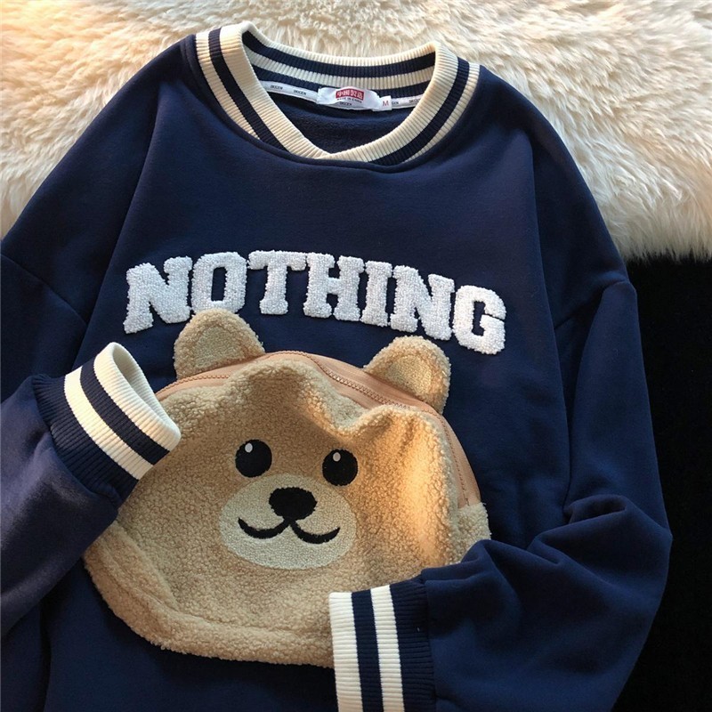 Women's Hoodies Sweatshirts Women Sweetshirt Autumn Winter Kawaii Hoodie Oversized Harajuku Embroidery Streetwear Zipper Big Pocket Pullover Top 