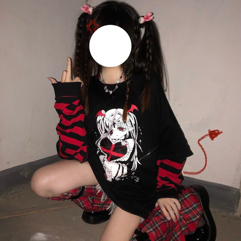 Women's Hoodies Sweatshirts Emo Style Women Streetwear Gothic Anime Punk Long Sleeve 2000s Graphic Tees Y2k Fairy Grunge Goth Egirl Alt Clothes 2