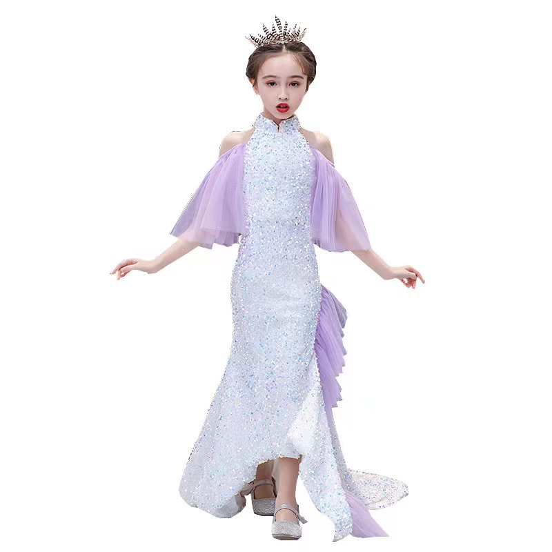2023 White Flower Girls Dresses For Weddings Beauty Short Sleeves Mermaid Girl Birthday Party Dress Trumpet Little Girls Pageant Wear