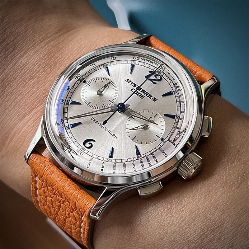 Wristwatches 40mm Pilot Chronograph Watch Sports Chrono Quartz Men Luxury VK64 Movement Dome Mineral Glass Clock Mysterious Code 221128
