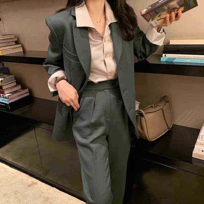 Spring Suits for Women Blazer Two Piece Set Korean Long Sleeve Suit Jacket Coat Pants Sets Elegant Office Lady 2 Pieces Outfit J220813, Green two piece set
Spring Suits for Women Blazer Two Piece Set Korean Long Sleeve Suit Jacket Coat Pants Sets Elegant Office Lady 2 Pieces Outfit J220813, Green two piece set