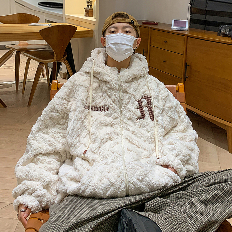 Mens Jackets LAPPSTER Y2k Winter Fleece Hooded Fluffy Coats Korean Streetwear Windbreaker Oversized Japanese Parkas 221129