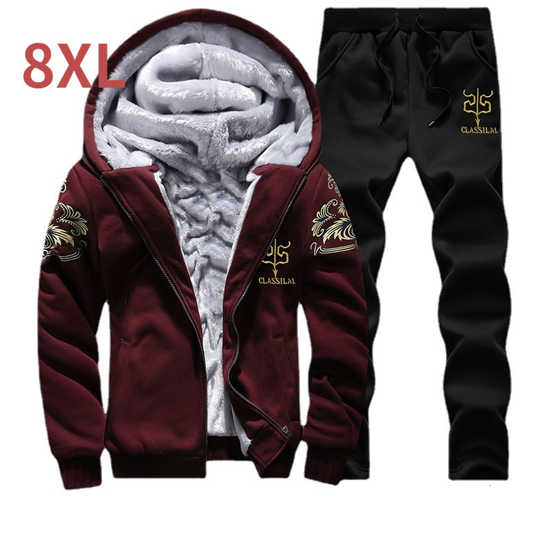 Men's Tracksuits Tracksuit Men Largest Size 8XL Sport Suit Running Sets 2 Piece Warn Plus Velvet Casual Sweatshirt with Sweatpants 221129