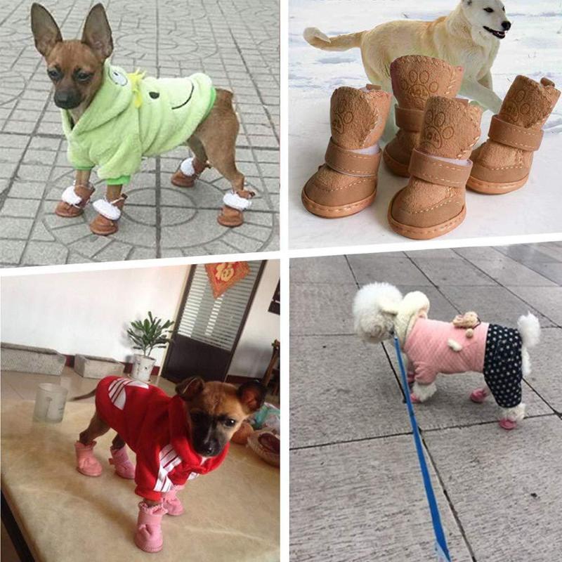 Dog Apparel 4pcs Pet Shoes Waterproof Winter Boots Socks Anti-slip Puppy Cat Rain Snow Booties Footwear For Small Dogs Chihuahua 738