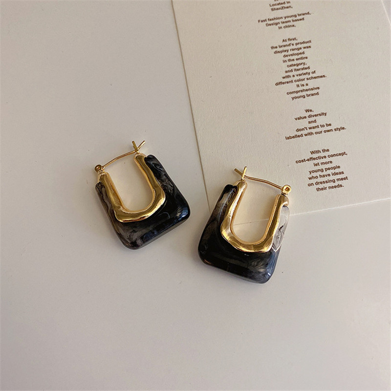 New Trendy Transparent Resin Hoop Dangle Earrings for Women Girls Geometric Irregular Metal Acrylic Earring Party Jewelry