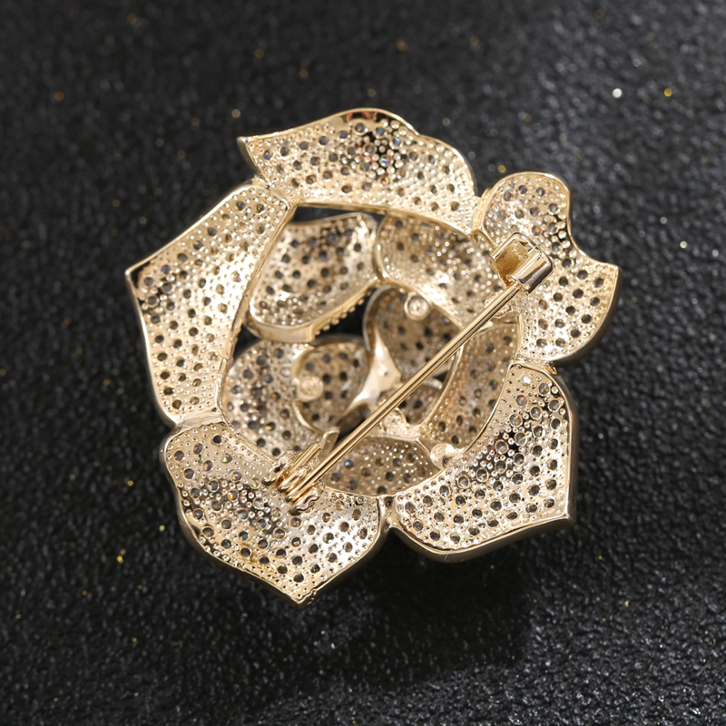 Pins Brooches Cubic Zirconia Micro Pave Camellia Flower Broach Crystal Floral Pin for Women Accessory 221128