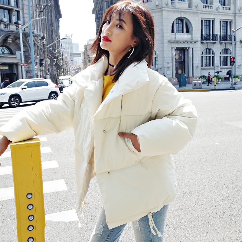 Women s Down Parka Stand Collar Solid Black White Short Coats Korean Style Winter Thickening Jackets Loose Female 221128