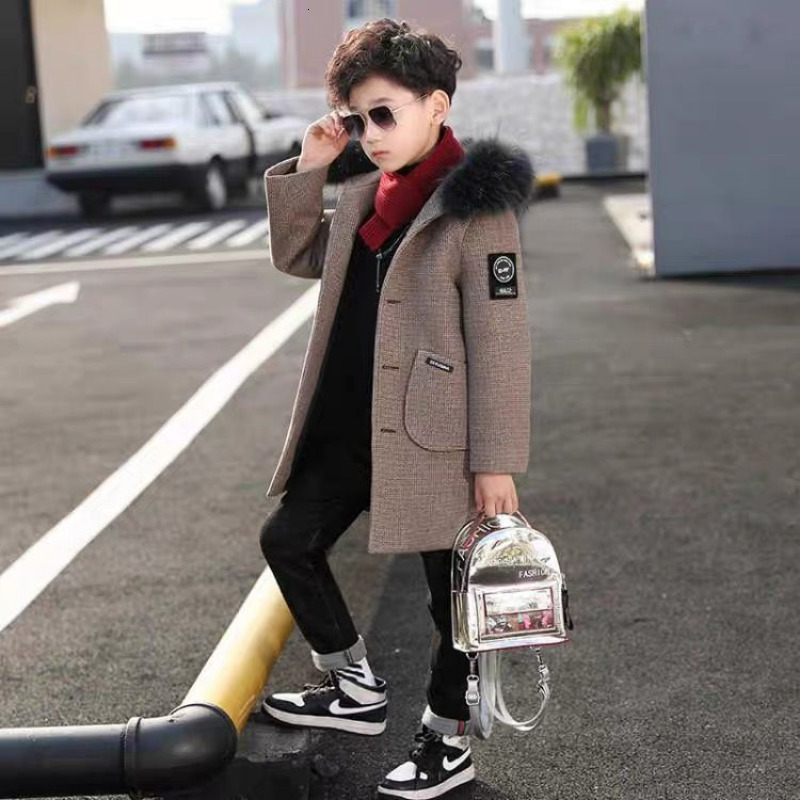 Coat Fashion Fur Collar Woolen Coat for Boys Autumn Winter Casual Thickened Warm Outerwear Children's Clothing Korean Tops 412 Y 221129
