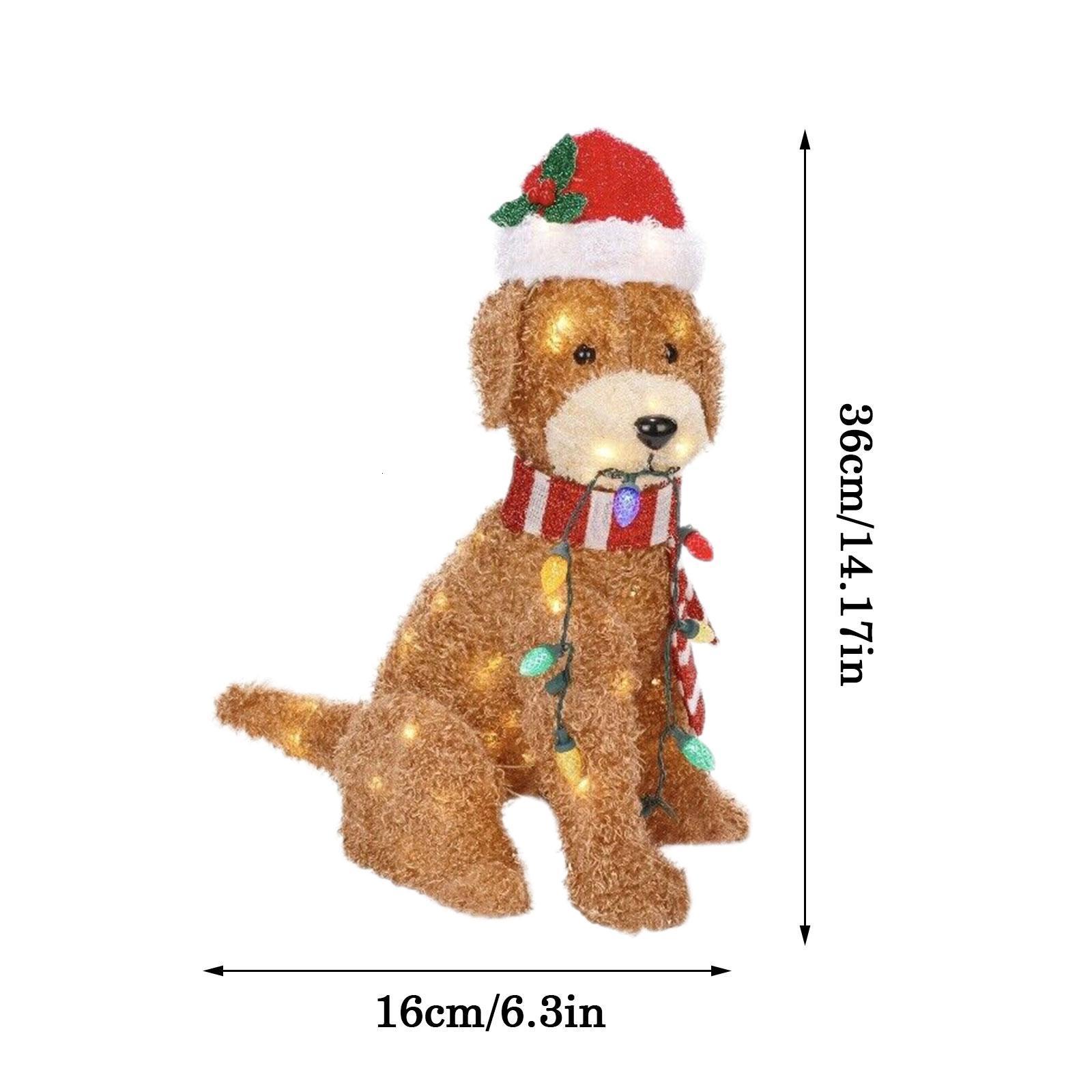 Decorative Objects Figurines Goldendoodle Holiday Living 36x16cm Christmas LED Light Up Fluffy Doodle Dog Decor with String Outdoor Garden Decoration 