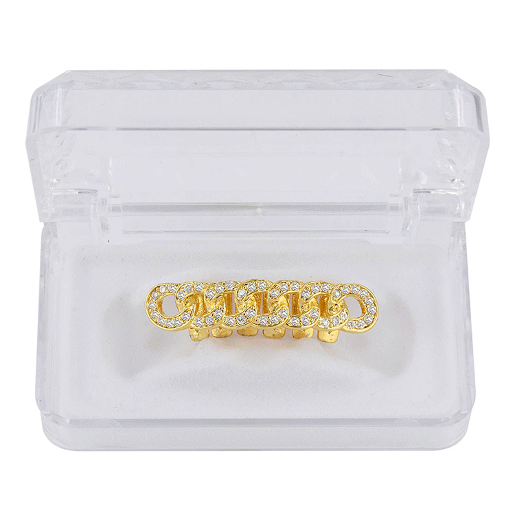 18K Real Gold Teeth Fang Grillz Punk Hip Hop Cubic Zircon Iced Out Vampire Dental Mouth Grills Braces Tooth Cap Rapper Jewelry for Cosplay Party Hallo