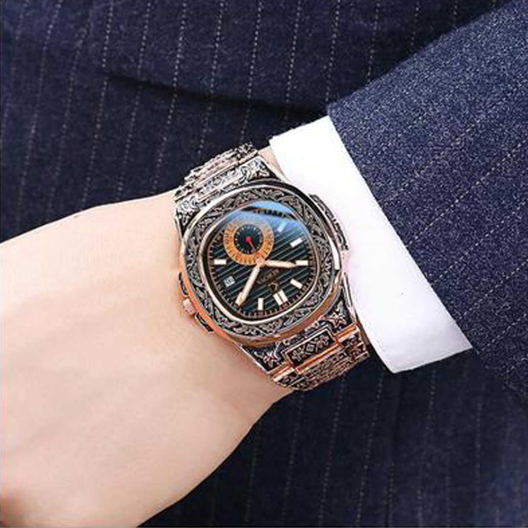 Wristwatches KEROYA Style Engrave Fashion Business Steel Belt Luxury Stainless Sculpture Quartz Watch For Drop 221128