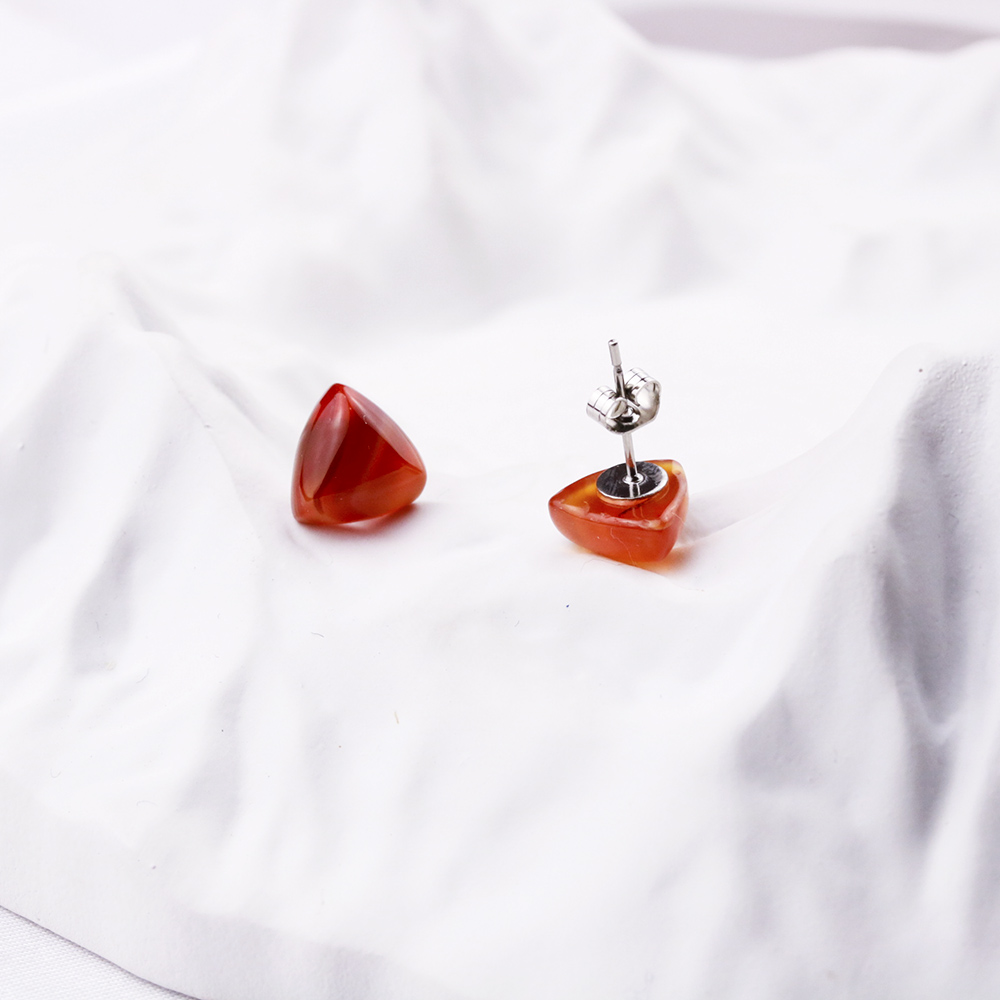 Natural Stone Triangle Stud Earrings Crystal Quartz Tiger Eye Amethyst Agate Stainless Steel Earring Jewlry for Women