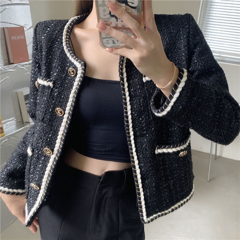 Wo Jacket Coat Women Outerwear Female Spring Autumn Tweed Round Neck Casual Coats Channel Style Za Suit Cropped Retro Tops 221129