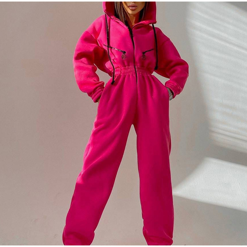 Women's Two Piece Pants Casual Women Basic Hoodie Two Piece Sets Zipper Drawstring Jacket Outerwear And Elastic Pencil Pant Suit Autumn Winter Tr