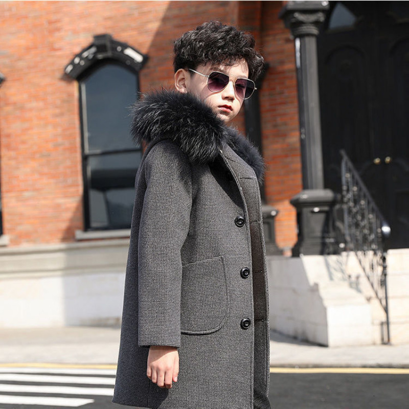 Coat Fashion Fur Collar Woolen Coat for Boys Autumn Winter Casual Thickened Warm Outerwear Children's Clothing Korean Tops 412 Y 221129